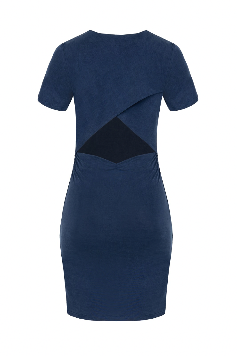DRAPED SHORT DRESS IN DEEP BLUE - CULT MIA