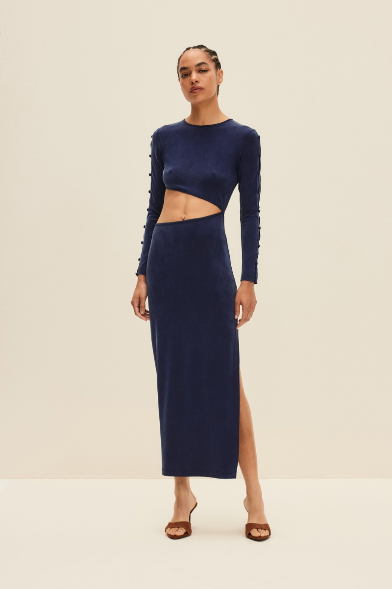 LONG SLEEVE CUT-OUT DRESS IN DEEP BLUE - CULT MIA