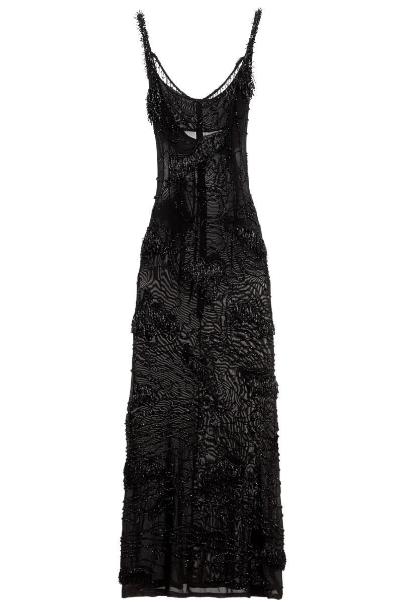 Black ZELLIE slip gown by Onalaja featuring a sleek, elegant design with smooth fabric and a relaxed fit.