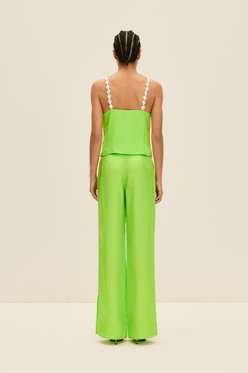 PANTS WITH SIDE SLITS IN LIME GREEN - CULT MIA