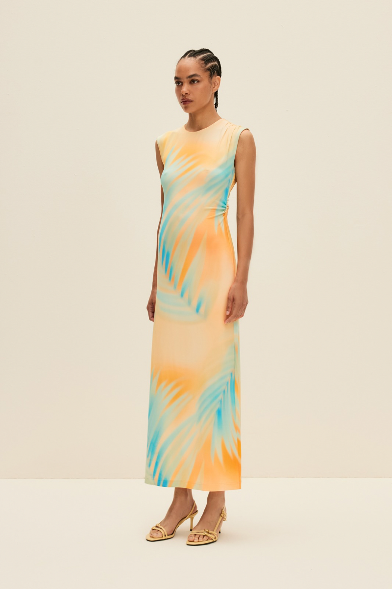 STRETCH-JERSEY DRESS IN TROPICAL SUNSET PRINT - CULT MIA