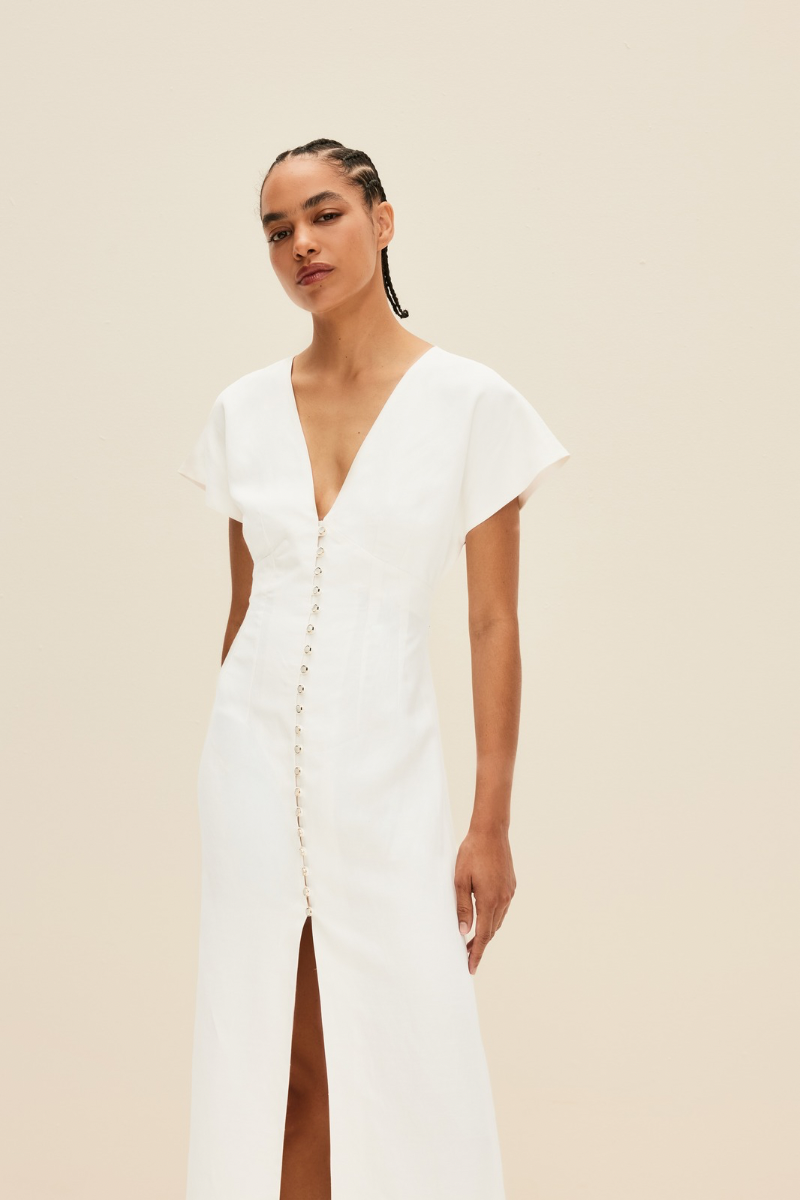 OPEN BACK MIDI DRESS IN PEARL WHITE - CULT MIA