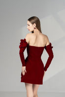 Amora A-line cold shoulder velvet mini dress by Happy Clothing, featuring long sleeves and a fitted silhouette on a model.
