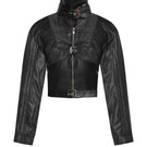 Black faux leather racing belt jacket from Stolen Stores featuring a sleek, fitted design with racing-inspired details.