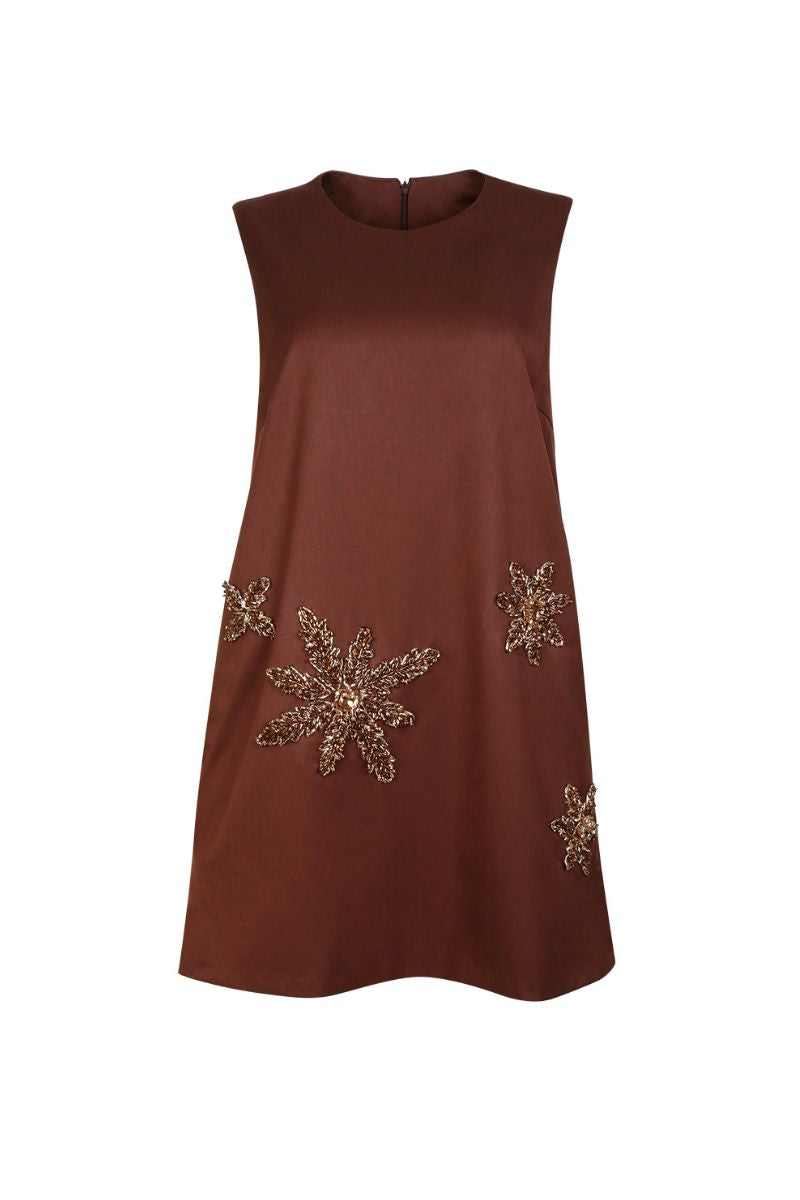 فستان نايرا قصير باللون البني