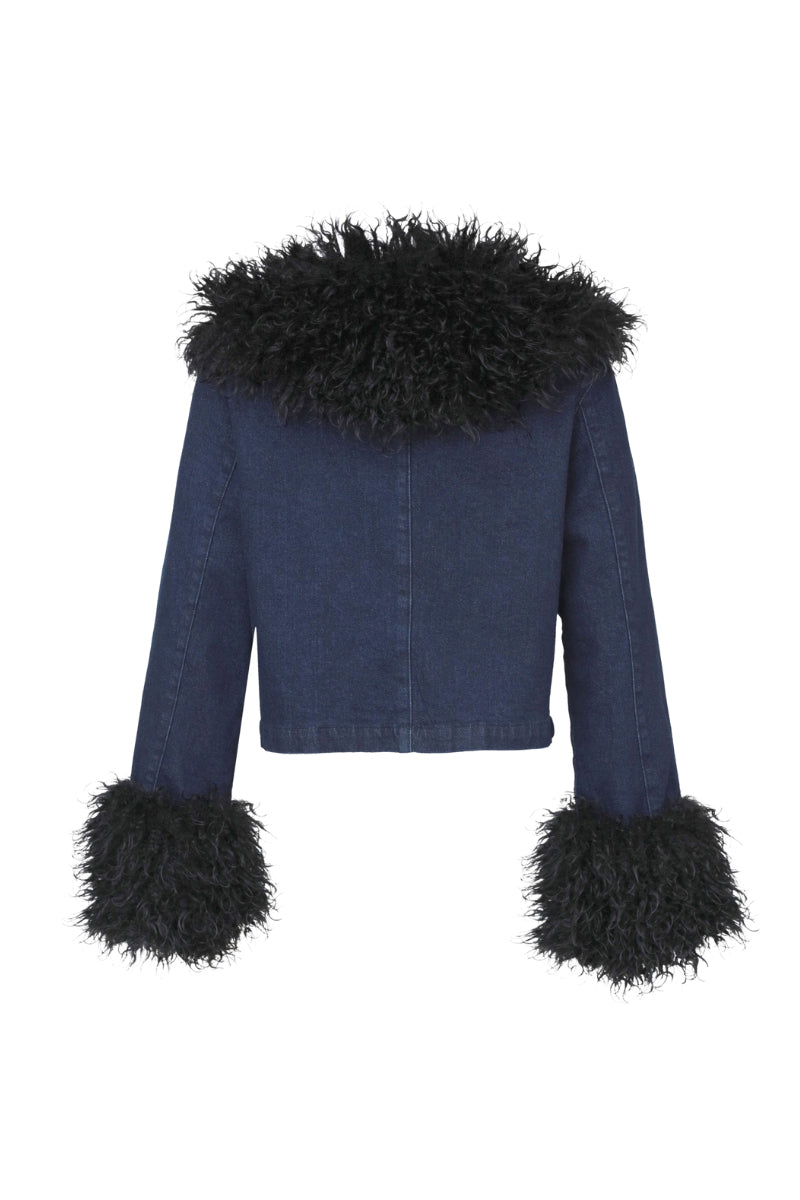 Black TT Studios Kimmy Jacket with a stylish collar and front pockets, shown on a hanger.