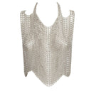 Silvia Gnecchi Sofia top in silver, stylish sleeveless blouse with a sleek, metallic finish, displayed on a hanger.