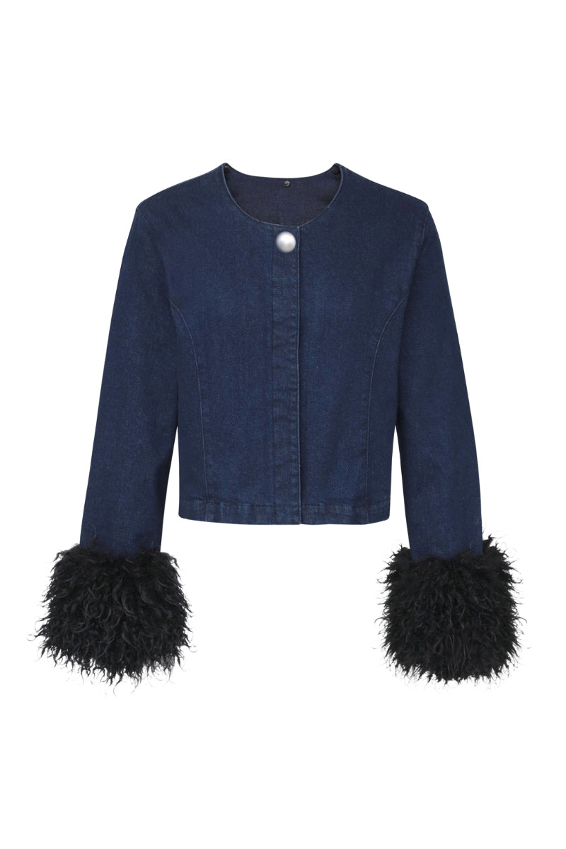 TT Studios Kimmy Jacket, stylish women's jacket with a modern design, shown in a natural pose, front view with detailed fabric texture.