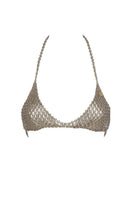 Silvia Gnecchi silver bra featuring smooth fabric, adjustable straps, and a comfortable fit, displayed on a plain background.