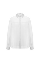 Light beige LECIA oversize organza shirt with long sleeves, button front, and relaxed fit, shown on a hanger.
