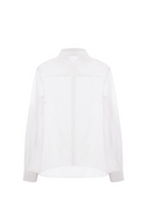 Light blue Levia Oversize Organza Shirt with long sleeves and a relaxed fit, featuring a sheer, flowy fabric.