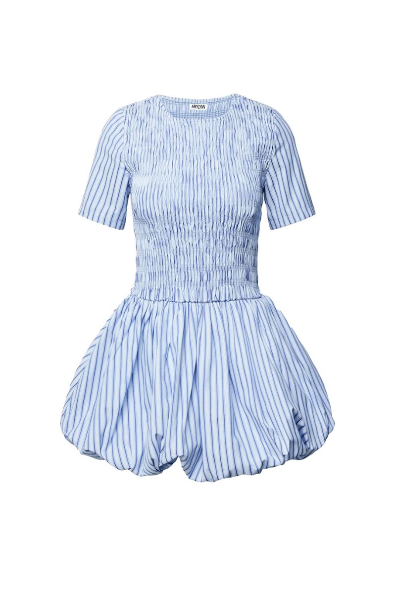 فستان إلينور الأزرق المخطط القصير