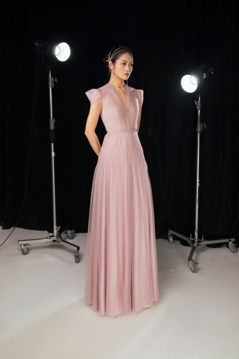 HAPPY CLOTHING PINK ORGANZA A-LINE COLD SHOULDER MAXI DRESS | Cult Mia HAPPY CLOTHING PINK ORGANZA A-LINE COLD SHOULDER MAXI DRESS | Cult Mia