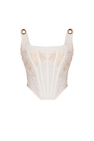 Maison Des Copains Morgan V-Line Strappy Corset top with adjustable straps and fitted design, shown on a white background.