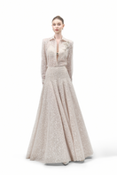 Maison Des Copains LUMINARA high waist lace maxi skirt with A-line, floor-length design, showcasing elegant detail and flowing fabric.