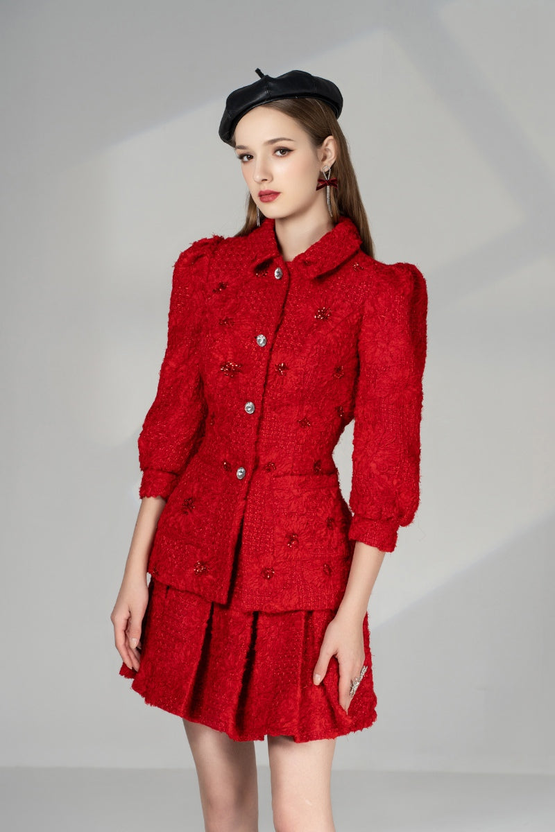 BECCA A-LINE PUFF SLEEVE TWEED MINI SET - CULT MIA