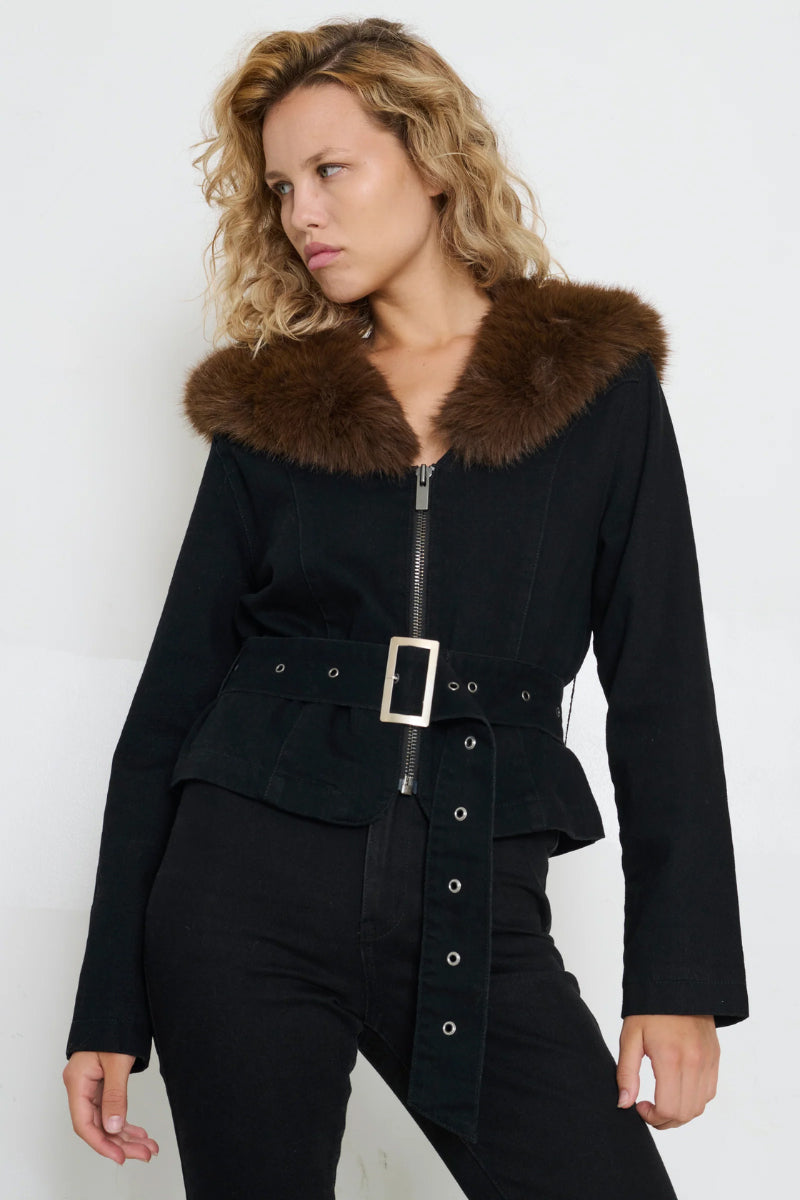 TT Studios CARM jacket showing a sleek, modern design with a high collar and zippered front, perfect for casual wear.