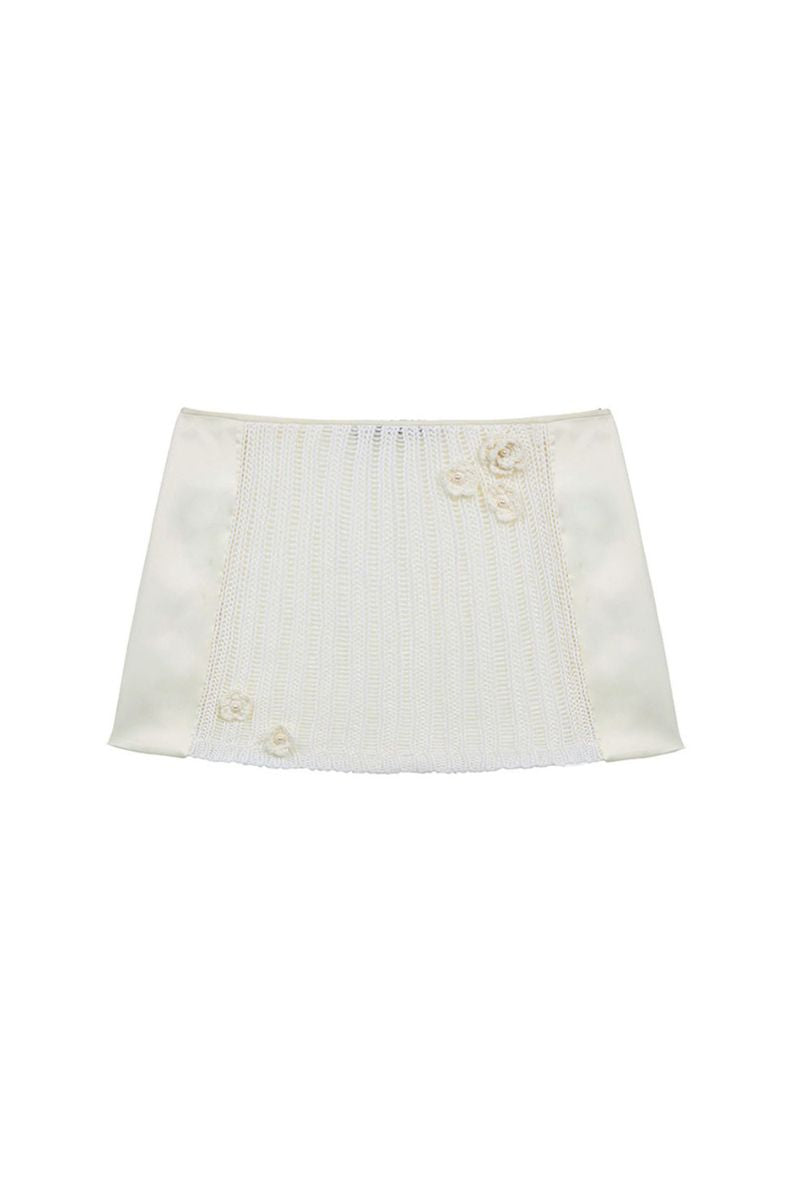 FLORAL CROCHET OFF WHITE MINI SKIRT - CULT MIA