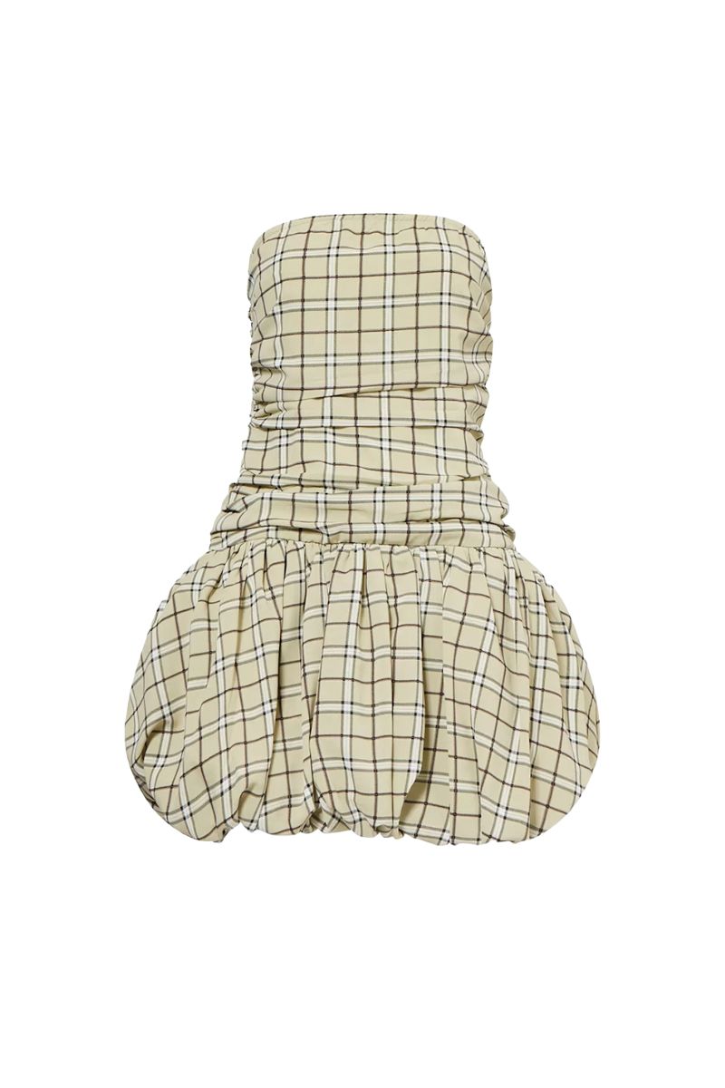 فستان ديون قصير منقوش باللون الأخضر الفاتح