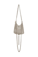 Silver Silvia Gnecchi Marais shoulder bag with sleek design and elegant metallic finish, shown resting on a surface.