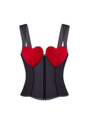 Red and black bustier top from Stolen Stores' MS. Heart collection, featuring a fitted design and stylish details.