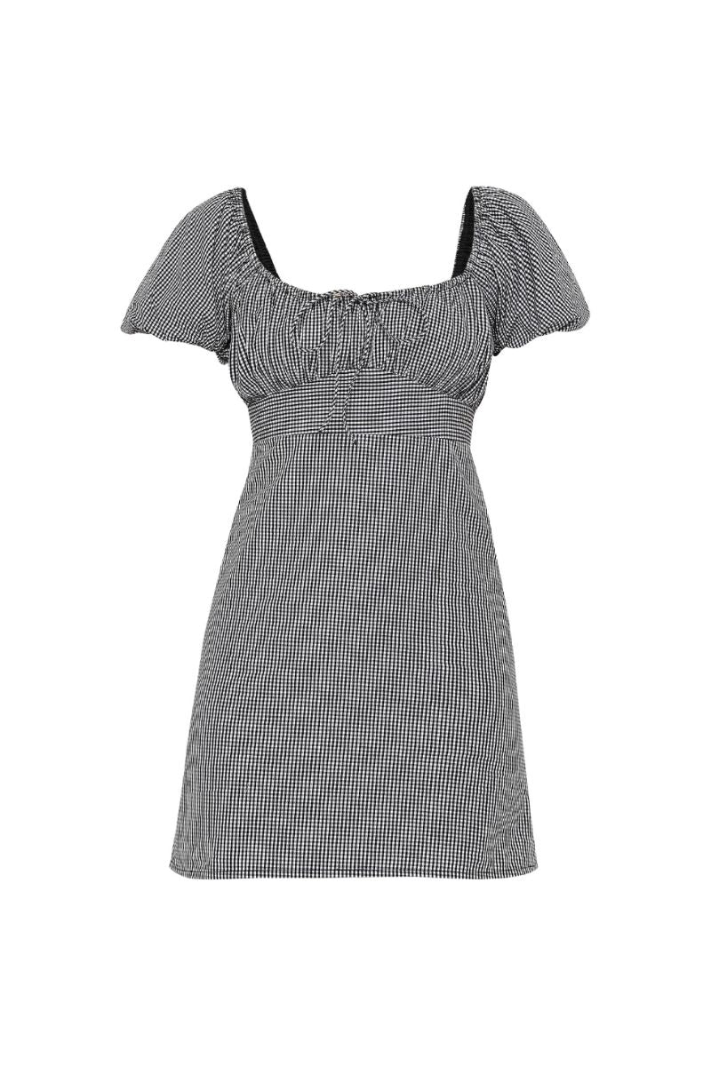 فستان دومينيكا القصير باللون الأسود والمربعات