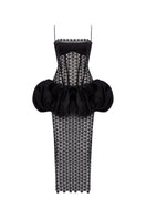 Black Broderie midi dress by Zeynep Tosun featuring intricate embroidery and elegant design, perfect for stylish occasions.