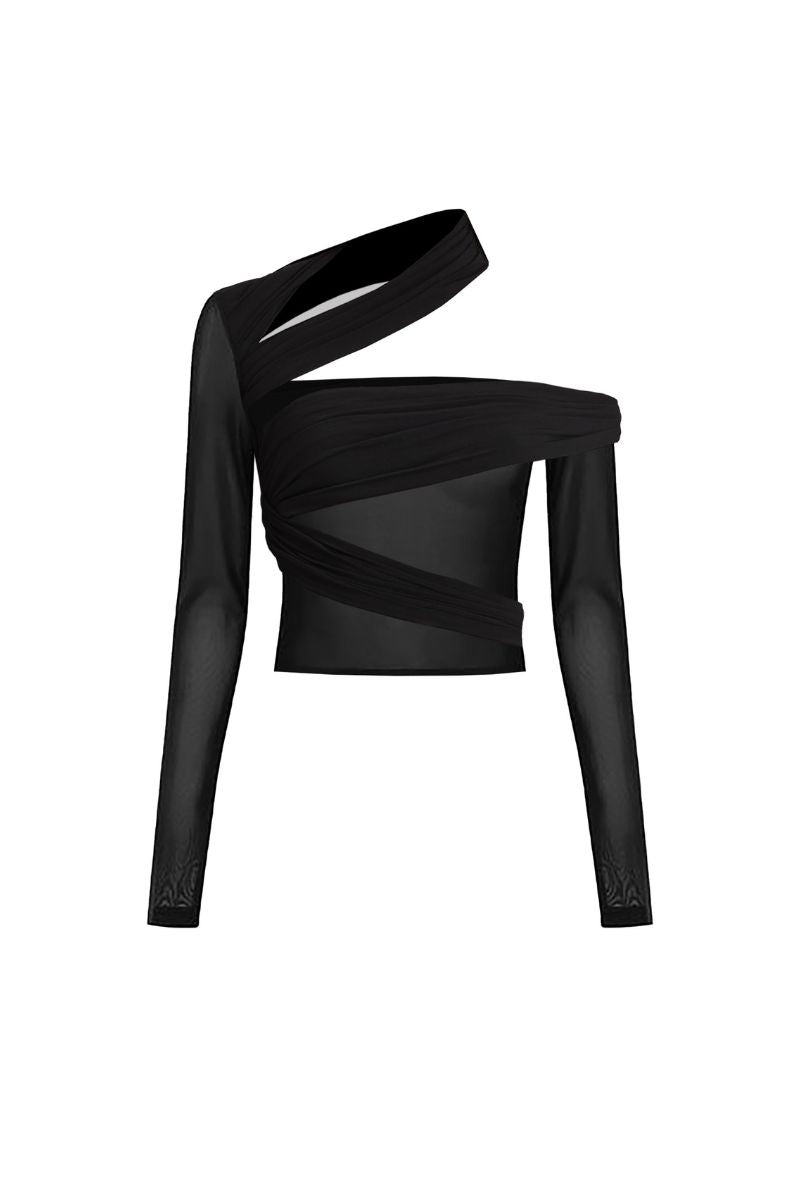 JERSEY BLACK WRAP TOP - CULT MIA