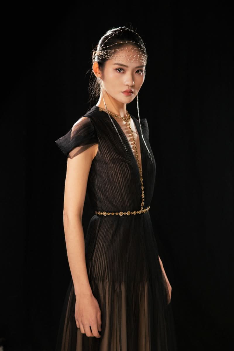 designer mesh dress MNM Couture M1057 : Chic Embroidered Mesh Dress