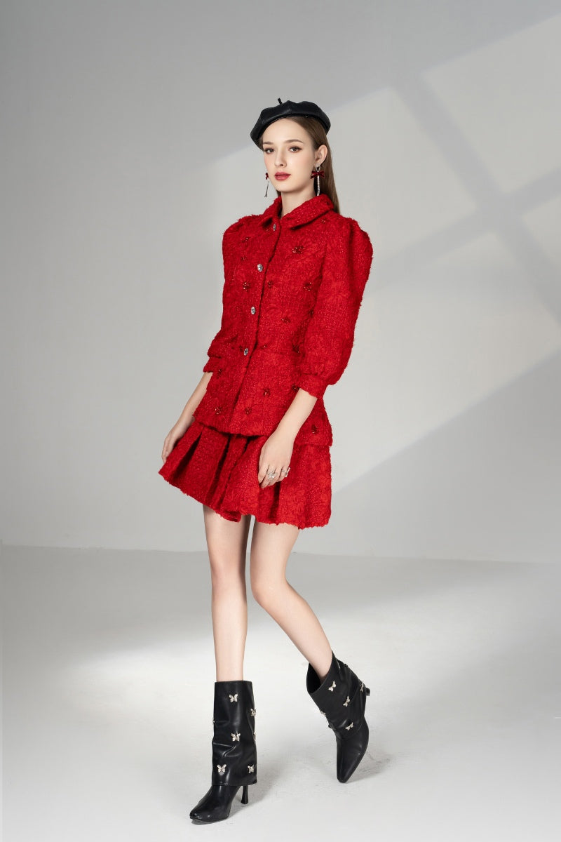 BECCA A-LINE PUFF SLEEVE TWEED MINI SET - CULT MIA