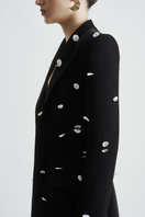 Maison Des Copains Malani structured square shoulder blazer, tailored jacket with sharp lapels and fitted design, in neutral fabric.
