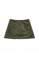 ZUT Tellier olive green mini skirt with a fitted waist and stylish design, shown on a model.