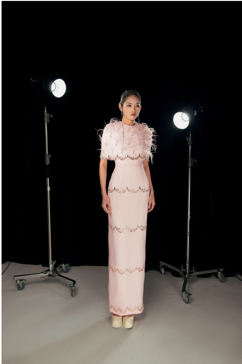 PINK SPARKLING ORGANZA MAXI DRESS - CULT MIA