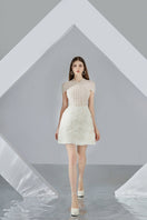 Beige MELINA A-line organza mini dress by HAPPY CLOTHING, featuring a flowy A-line silhouette and elegant mini length.