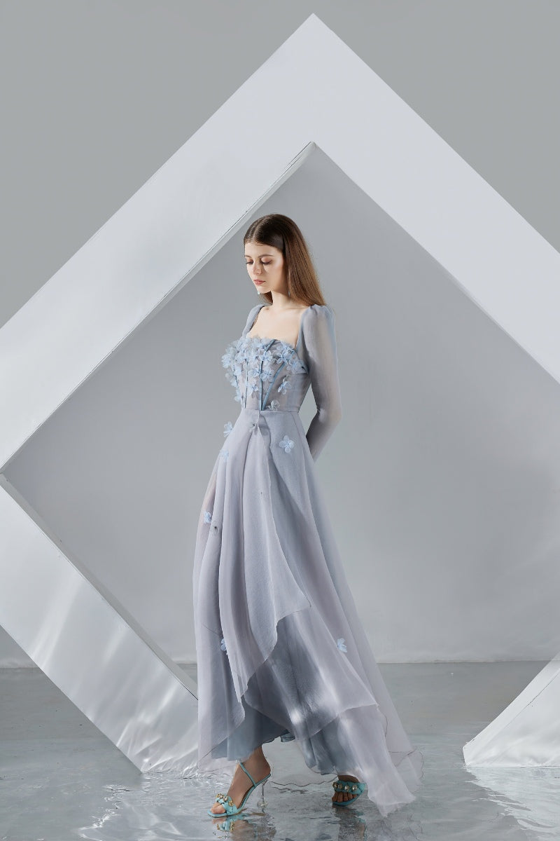 HAYLEY GRAY ORGANZA FLARED MAXI DRESS - CULT MIA