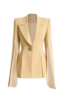 Maison Des Copains ESTEBAN A-line V-neck blazer in black with tailored fit and sleek lapel, shown on a mannequin.