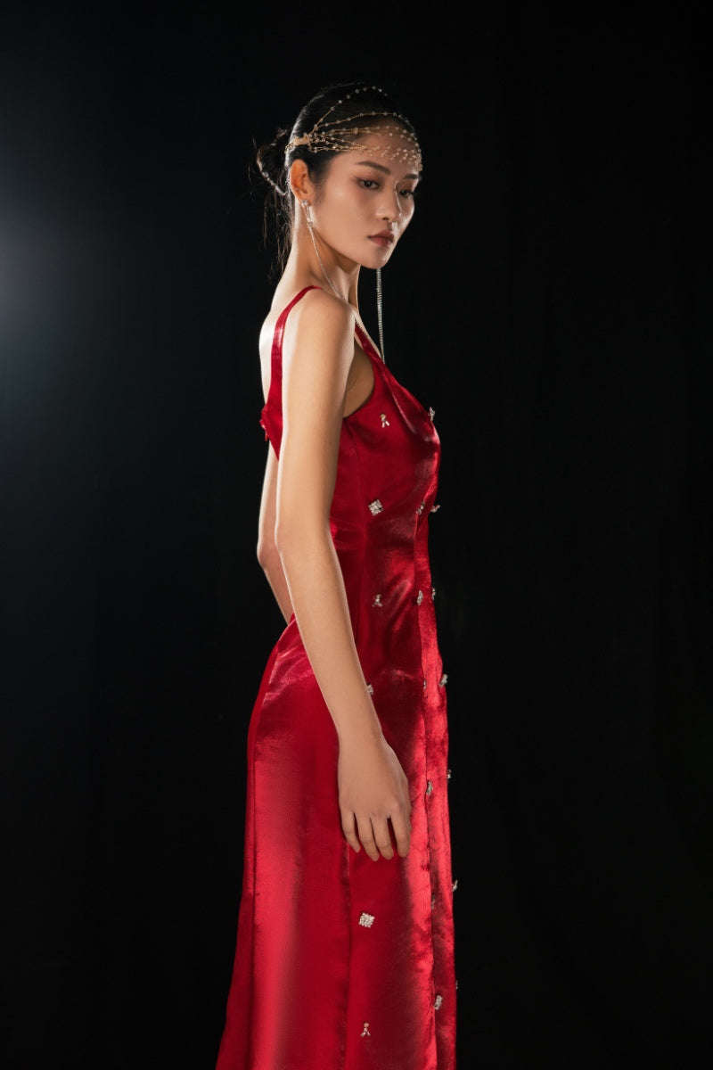 red square neck maxi dress Strauss Maxi Dress Red