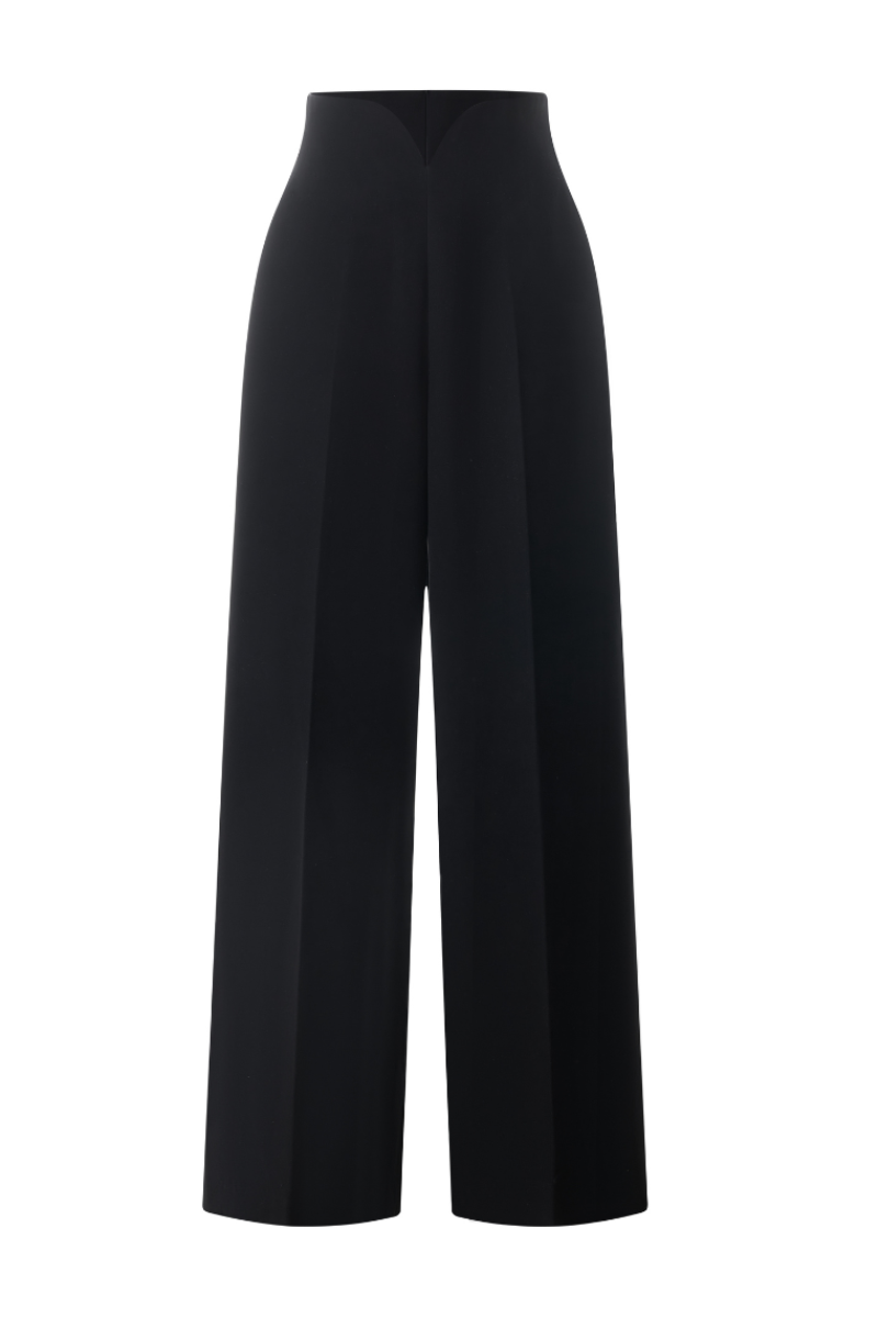 Lecia V-Waist velvet crepe pants in deep color, featuring a high waist and tailored fit, shown on a model.
