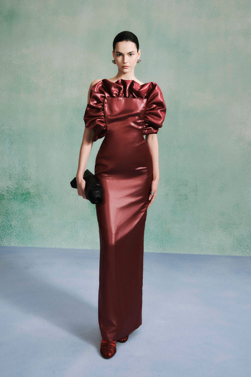 GARNET SCULPTED SILK CHIFFON DRESS - CULT MIA