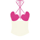 Hot pink and beige bustier top by Stolen Stores featuring a fitted design and stylish strapless style.