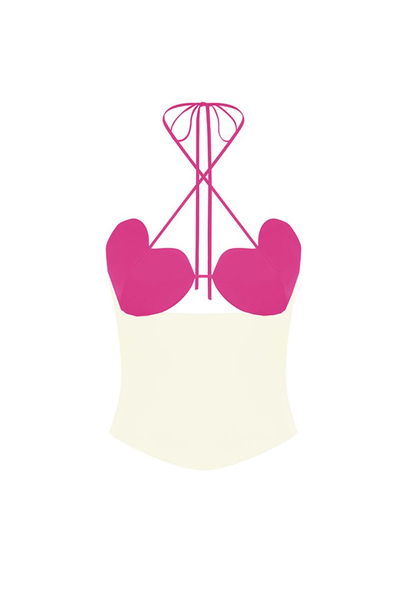 MS. HEART HOT PINK AND BEIGE BUSTIER - CULT MIA