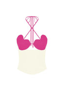 Hot pink and beige bustier top by Stolen Stores featuring a fitted design and stylish strapless style.