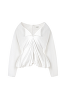 Light blue draped balloon blouse by Lecia, featuring loose fit and flowing fabric, displayed on a white background.