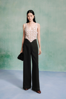 Laser cut mesh silk chiffon tank top by Levia featuring a delicate, semi-sheer mesh and silk chiffon design.