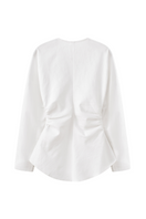 Lecia Hourglass linen long sleeve shirt in a natural color, featuring a relaxed fit and classic collar.