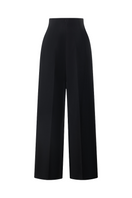 Leica V-Waist velvet crepe pants shown in black with a high waist and tailored fit, featuring smooth fabric and clean lines.