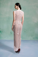 LECIA 3D column midi dress featuring a sleek, structured design with intricate 3D details, perfect for elegant evening wear.