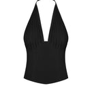 Stolen Stores MS. Pleat Black Coset top featuring pleated fabric and sleeveless design, shown on a white background.