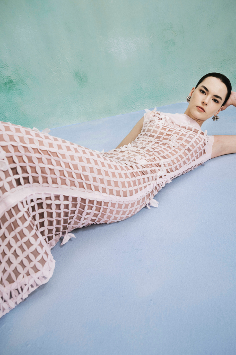 Lecia 3D column midi dress featuring a fitted silhouette and intricate design, shown in a stylish fabric and elegant length.