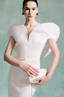 Elegant petal-shoulder gown by Lecia featuring flowy fabric and delicate detailing, perfect for formal occasions.